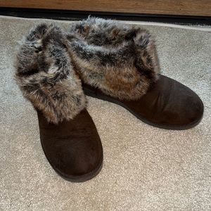Multi-color brown/tan/black Faux fur booties